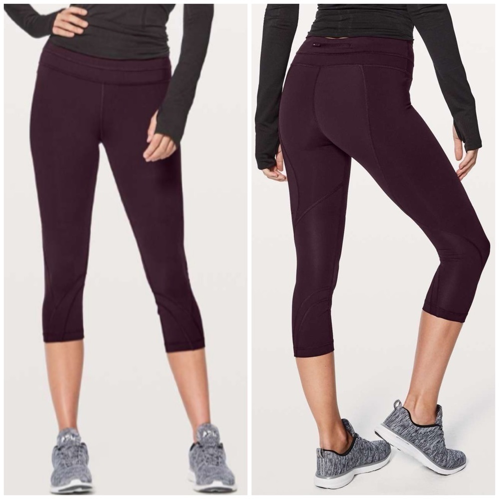 Lululemon Inspire Crop II Leggings Luxtreme Black Cherry Purple Gym Sz 2